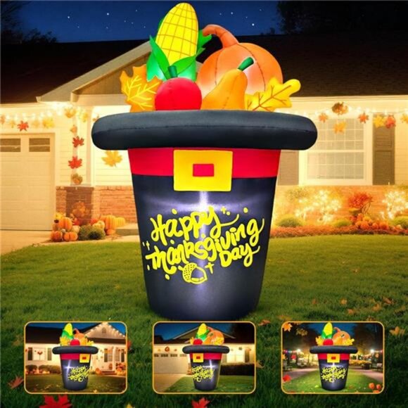 5FT Thanksgiving Inflatables Outdoor Decoration Inflatable Hat with Pumpkin - Picture 4 of 7